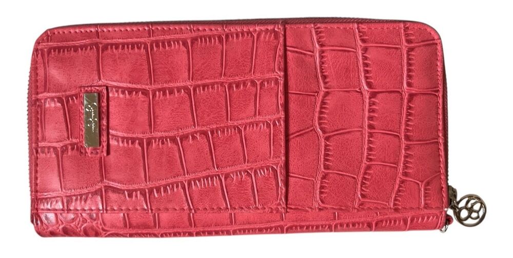 New Jessica Simpson Pink Cutch Purse Reptile Print Magnetic Closure 9 x 5" READ
